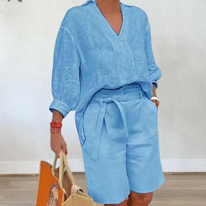 Women's V-Neck Top and Shorts Set