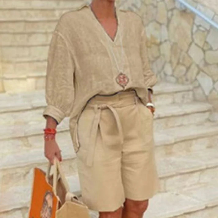 Women's V-Neck Top and Shorts Set
