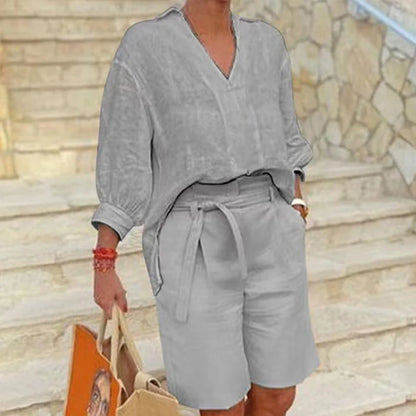 Women's V-Neck Top and Shorts Set
