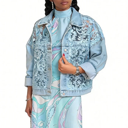 Women's Loose Lace Patchwork Denim Jacket