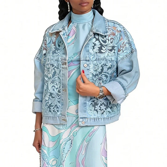 Women's Loose Lace Patchwork Denim Jacket