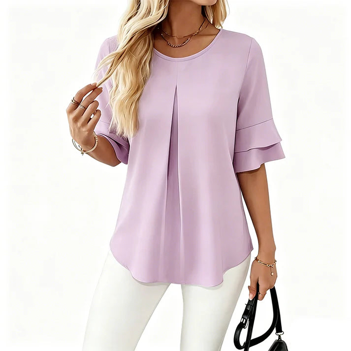 Women's Pleated Ruffle Sleeve Blouse