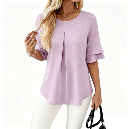 Women's Pleated Ruffle Sleeve Blouse