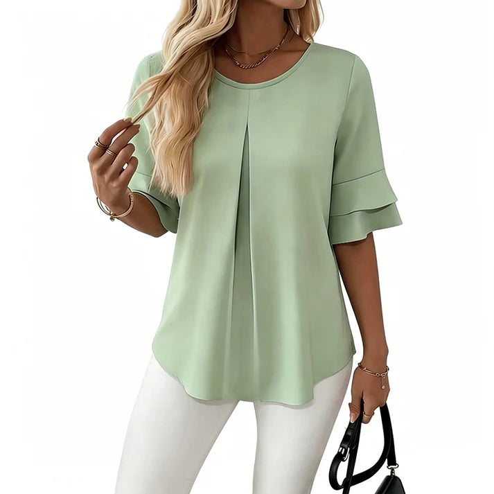 Women's Pleated Ruffle Sleeve Blouse
