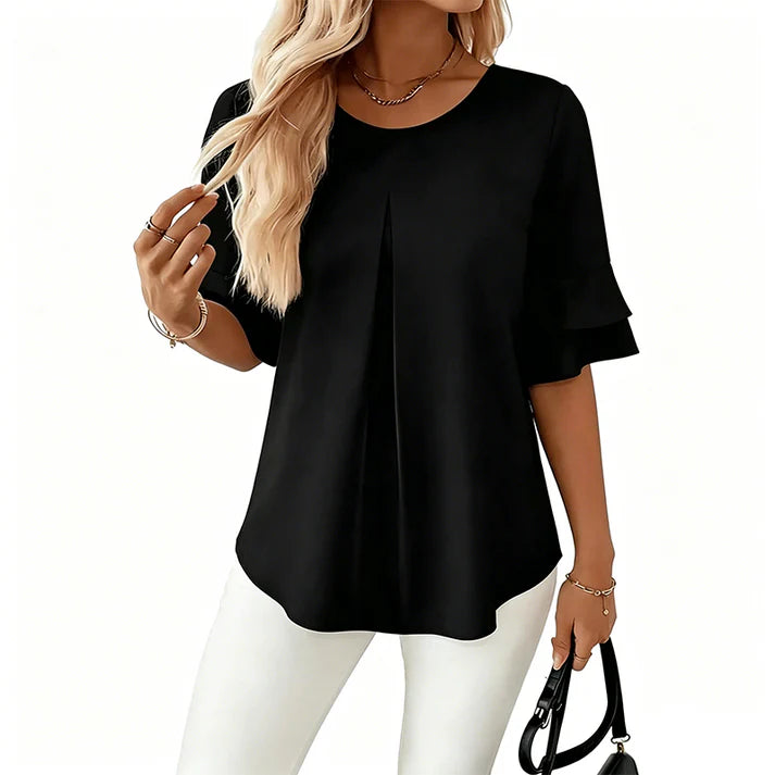 Women's Pleated Ruffle Sleeve Blouse