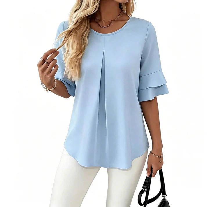 Women's Pleated Ruffle Sleeve Blouse