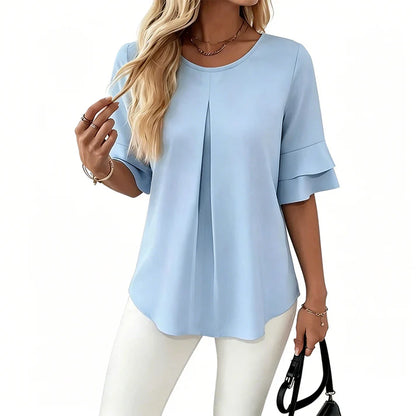 Women's Pleated Ruffle Sleeve Blouse