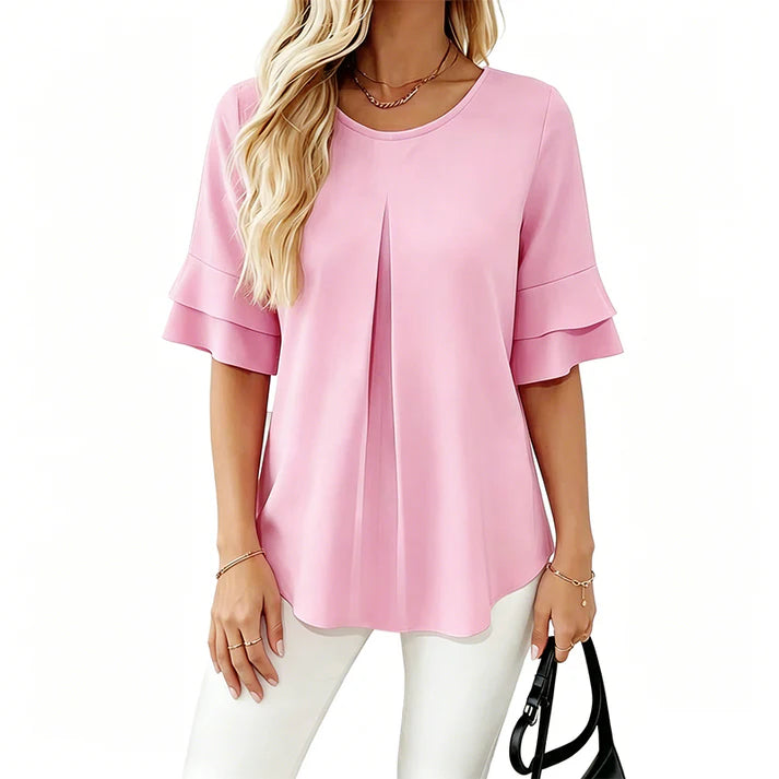 Women's Pleated Ruffle Sleeve Blouse
