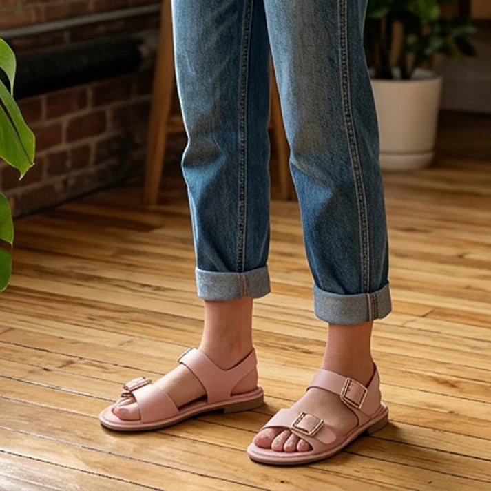 Women's Double Buckle Flat Sandals