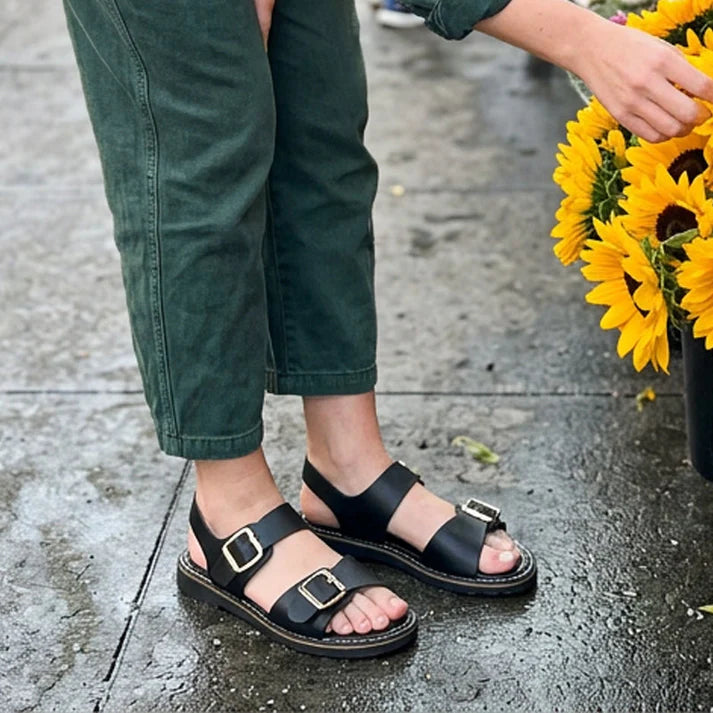 Women's Double Buckle Flat Sandals