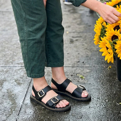 Women's Double Buckle Flat Sandals