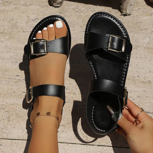Women's Double Buckle Flat Sandals