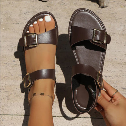 Women's Double Buckle Flat Sandals