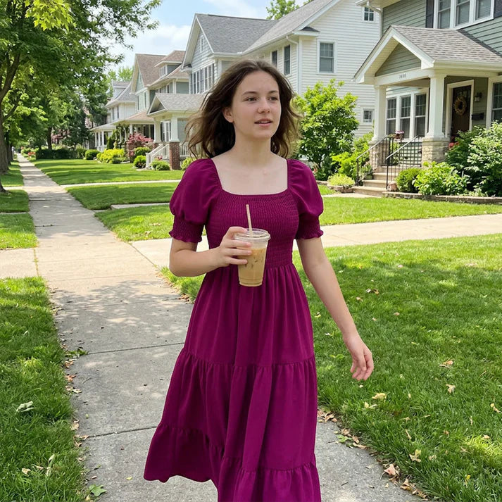 Women's Smocked Puff Sleeve Maxi Dress