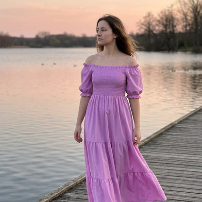 Women's Smocked Puff Sleeve Maxi Dress