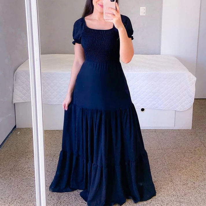 Women's Smocked Puff Sleeve Maxi Dress