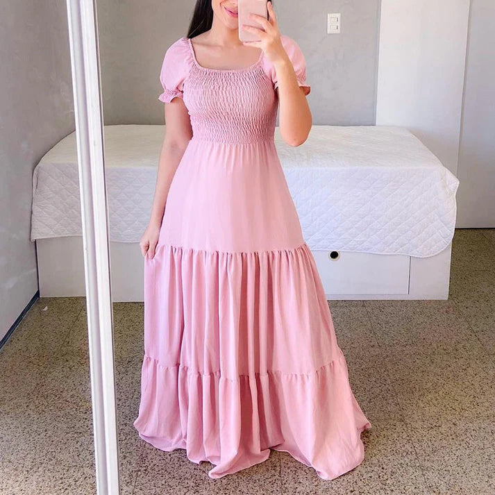 Women's Smocked Puff Sleeve Maxi Dress