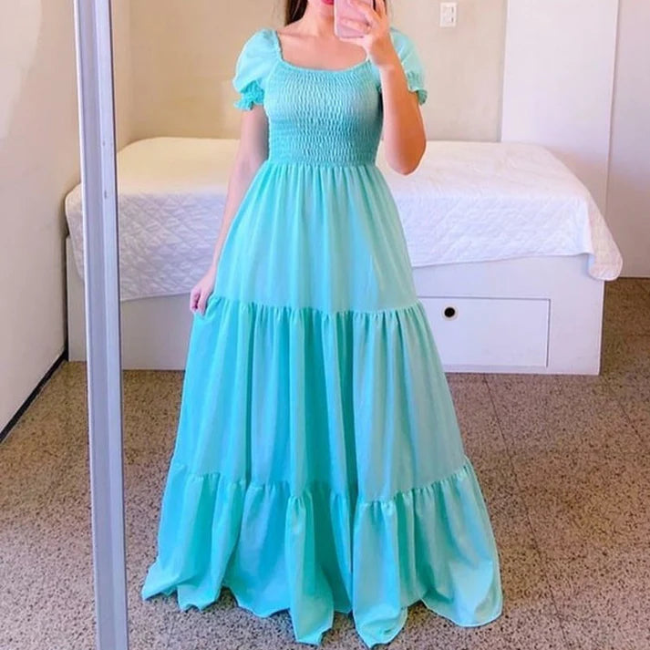 Women's Smocked Puff Sleeve Maxi Dress