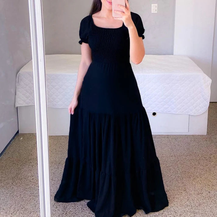 Women's Smocked Puff Sleeve Maxi Dress