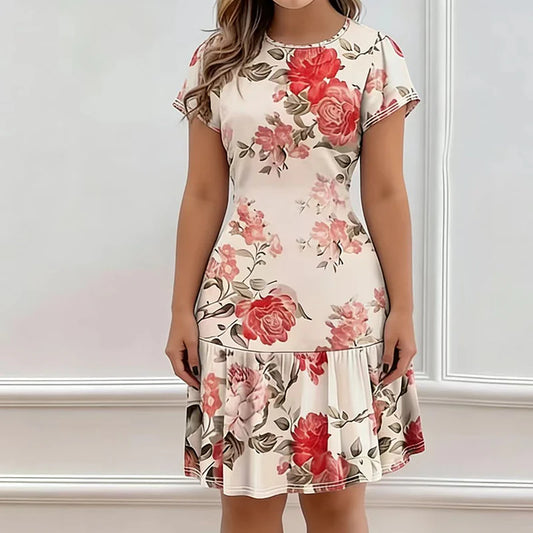 Women's Floral Print Ruffled Hem Dress