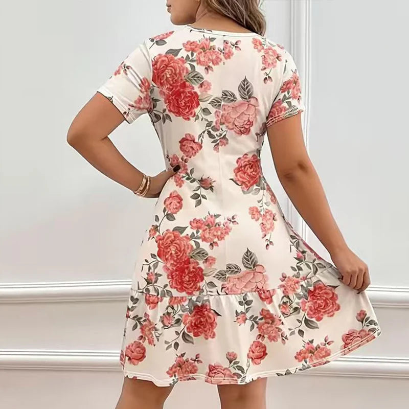 Women's Floral Print Ruffled Hem Dress