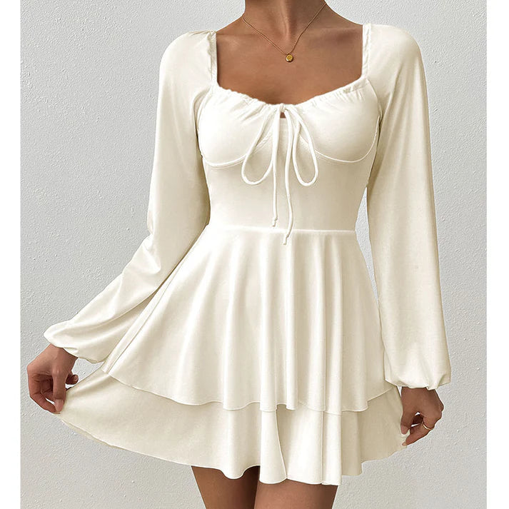 Women's Long Sleeve Sweetheart Neck Skort Dress