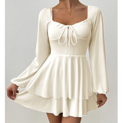 Women's Long Sleeve Sweetheart Neck Skort Dress