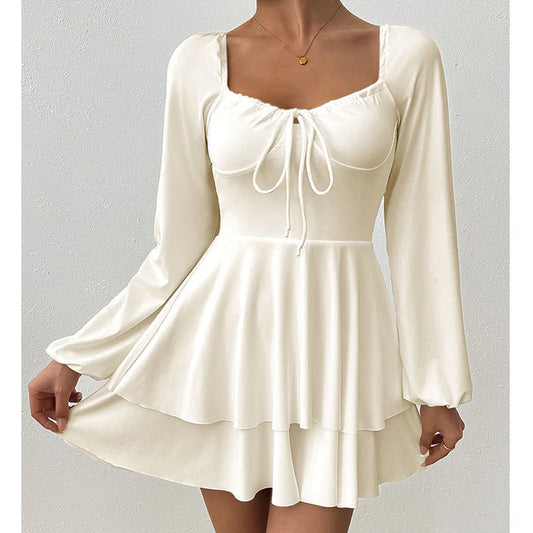 Women's Long Sleeve Sweetheart Neck Skort Dress