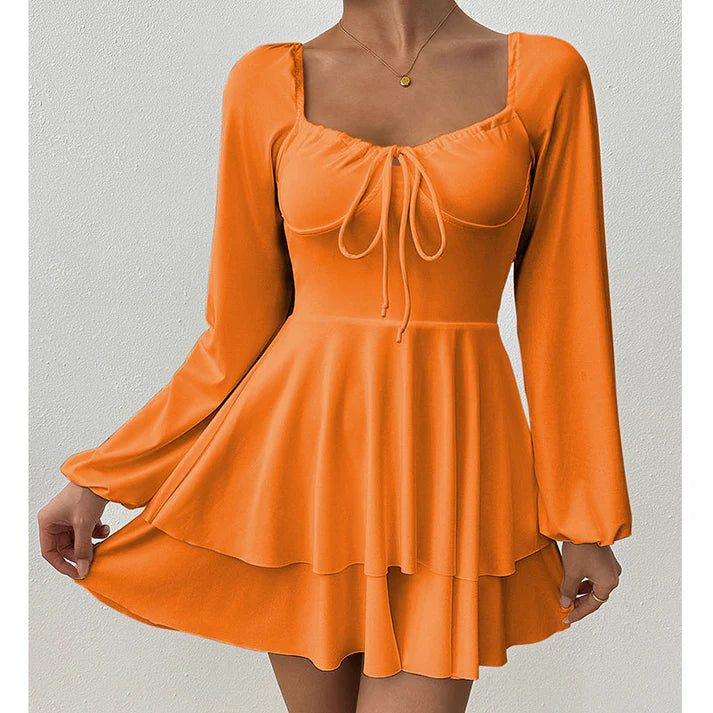 Women's Long Sleeve Sweetheart Neck Skort Dress