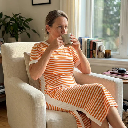 Women's Short Sleeve Striped Midi Dress