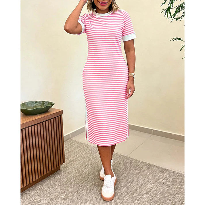 Women's Short Sleeve Striped Midi Dress