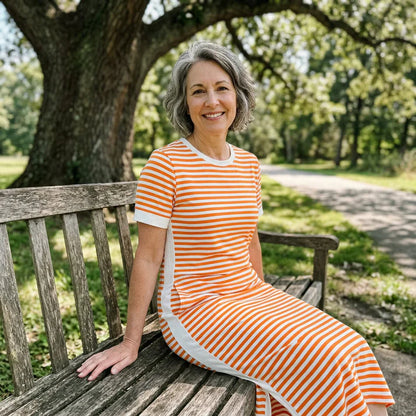 Women's Short Sleeve Striped Midi Dress