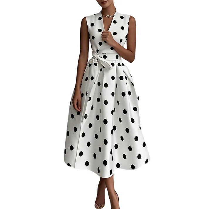 Women's Polka Dot Sleeveless Wrap Midi Dress