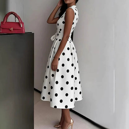 Women's Polka Dot Sleeveless Wrap Midi Dress