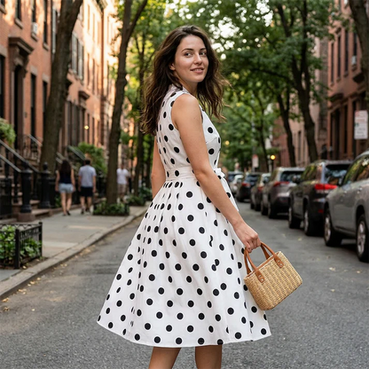 Women's Polka Dot Sleeveless Wrap Midi Dress