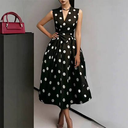 Women's Polka Dot Sleeveless Wrap Midi Dress