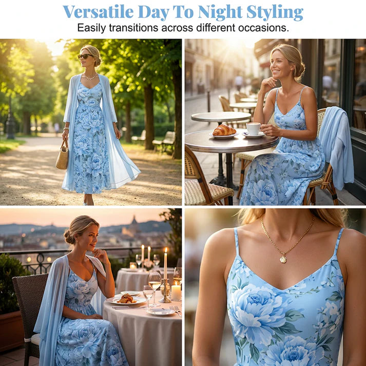 Women's Floral Maxi Dress with Longline Cardigan