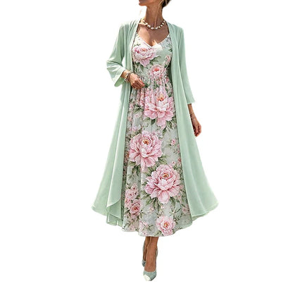 Women's Floral Maxi Dress with Longline Cardigan