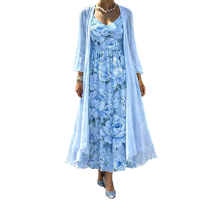 Women's Floral Maxi Dress with Longline Cardigan