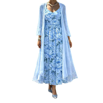 Women's Floral Maxi Dress with Longline Cardigan