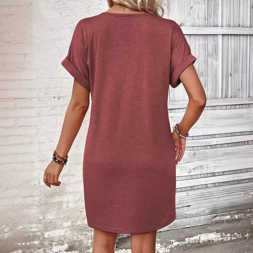Women's V-Neck Button T-Shirt Dress