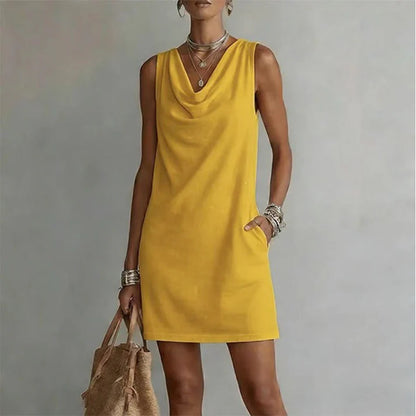 Women's Sleeveless Cowl Neck Pocket Dress