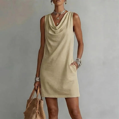 Women's Sleeveless Cowl Neck Pocket Dress