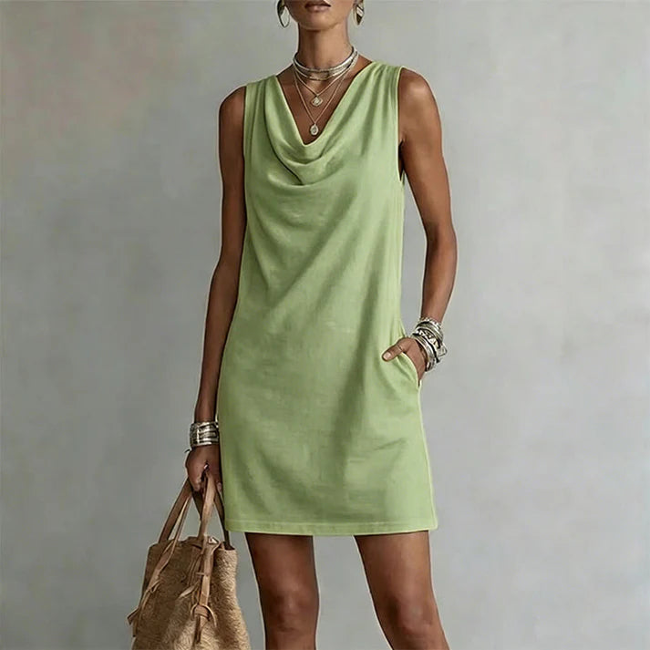 Women's Sleeveless Cowl Neck Pocket Dress