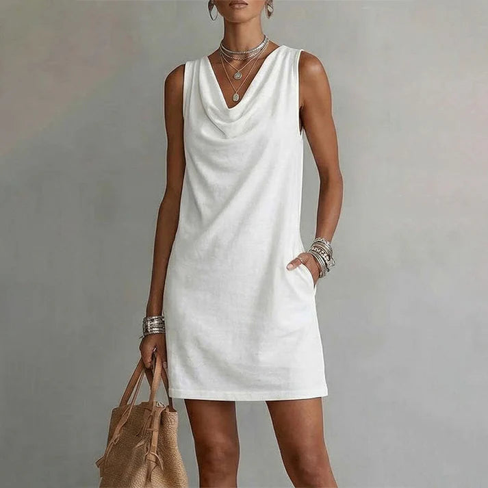 Women's Sleeveless Cowl Neck Pocket Dress