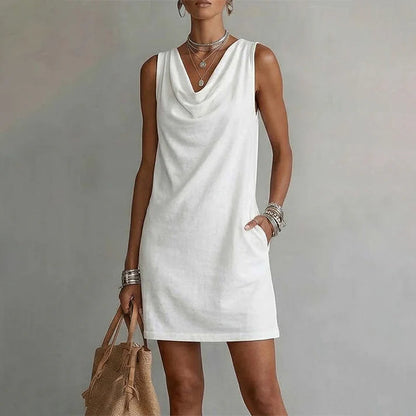 Women's Sleeveless Cowl Neck Pocket Dress