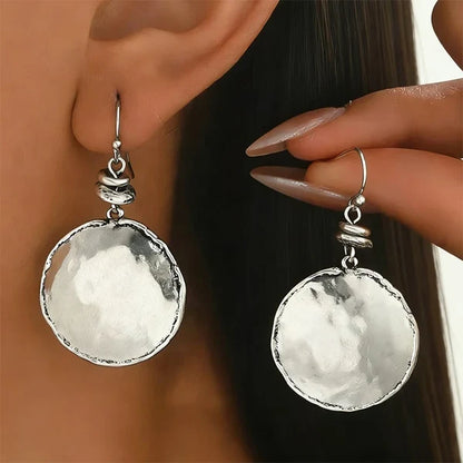 Hammered Disc Drop Earrings