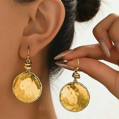 Hammered Disc Drop Earrings