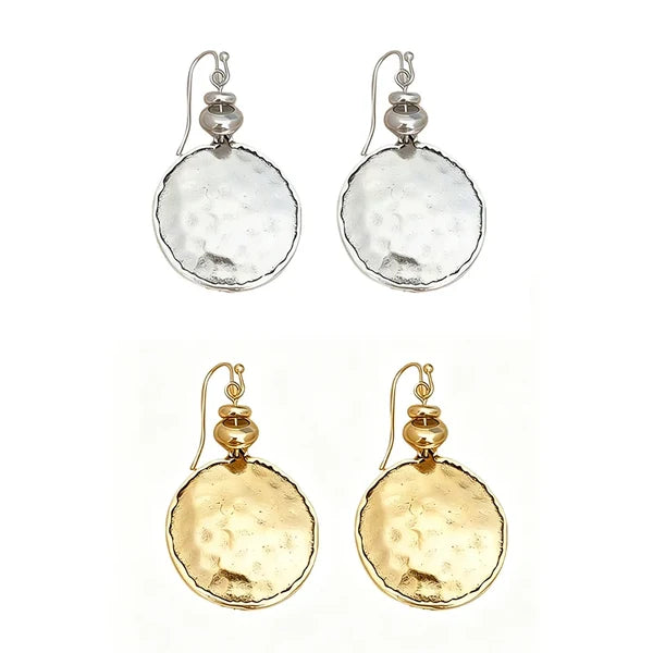Hammered Disc Drop Earrings