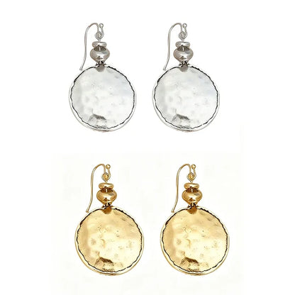 Hammered Disc Drop Earrings